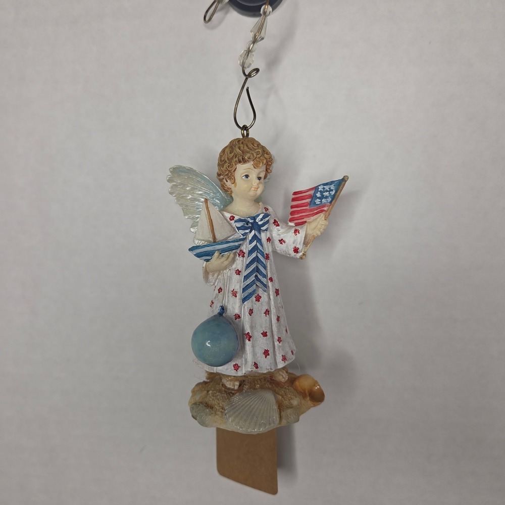 Vintage Angel Ornament Patriotic USA Flag Coastal Beach Roman, Inc 1999